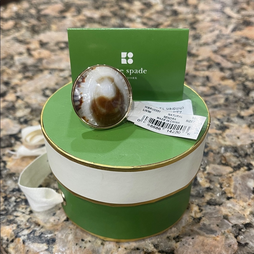 Kate Spade Ring with Green and Cream Jewelry Box with Gold Trim